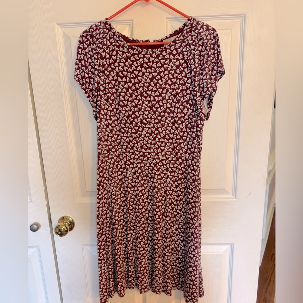 LOFT Maroon and White Patterned Dress